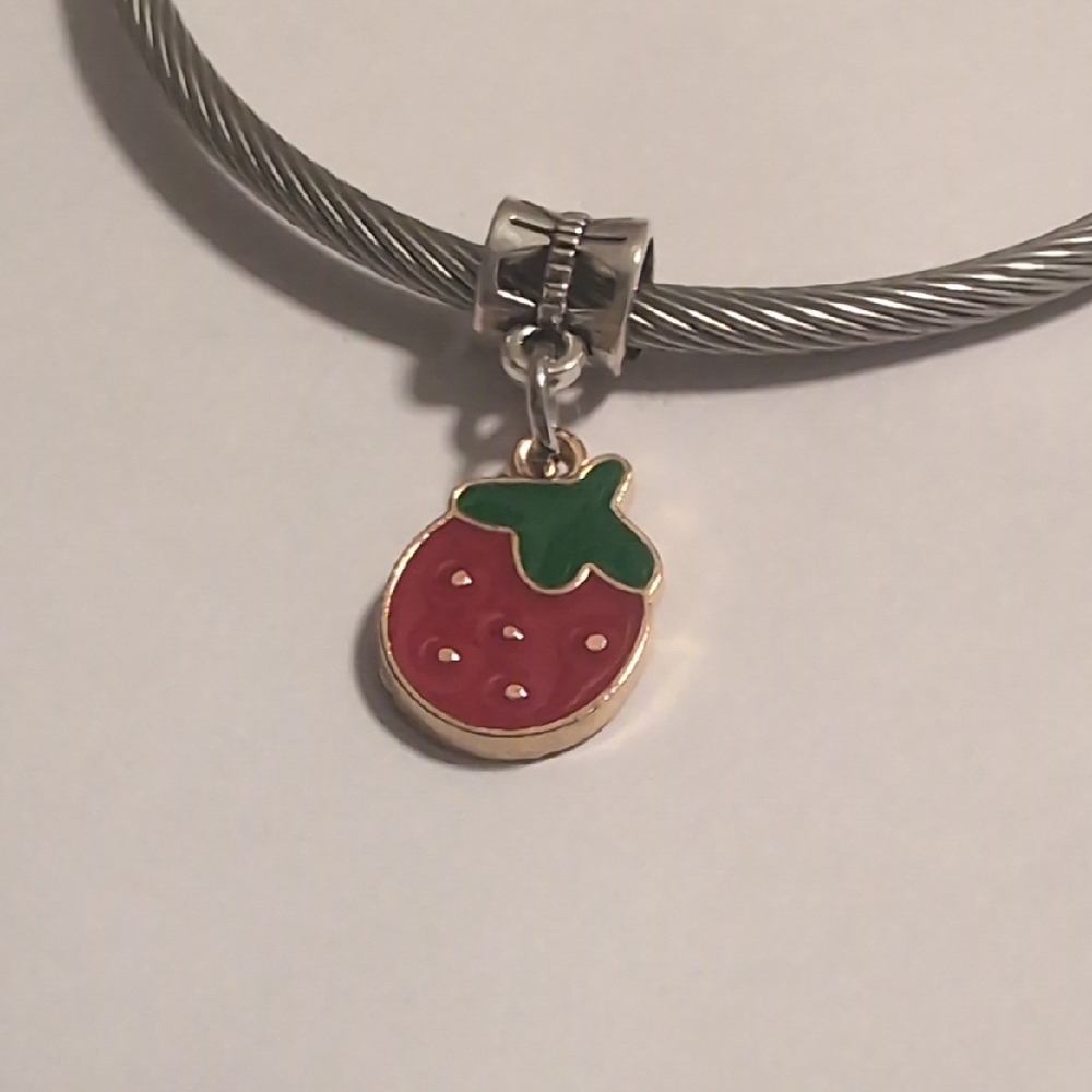 Silver Gold Green Red Enamel Strawberry Charm for Pandora Style‎ Bracelet